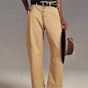 $138 NWT Pilcro Anthropologie The Arin Button Front Barrel Tan Pants Sz 31 Tall